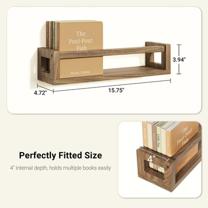 TidyCorner Upgraded Thick Floating Shelves, Solid Wood Bookshelf for Wall, Floating Book Shelves Use as Wall Shelves for Bedroom, Living Room, Kitchen, Books, Spice Rack & Decor – Walnut Brown