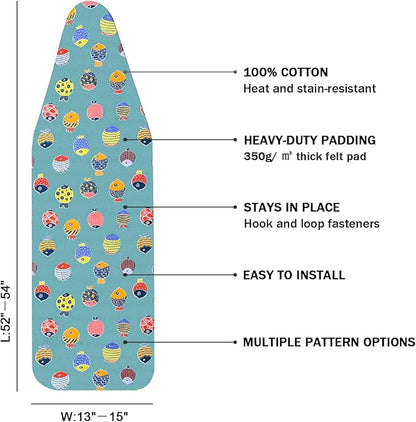 Ironing Board Cover and Pad Standard Size 15" x 54", 3 Pairs of Hook and Loop