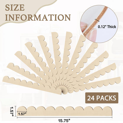 Scalloped Decorative Wood Trim Unfinished Scalloped Edge Wooden Molding Cute DIY Moulding Trims for Cabinet Window Shelf Door Wall, 15.74 x 1.57 Inch, 24 Pack