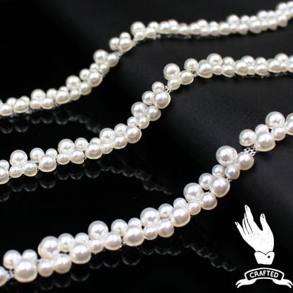 1 Yard Pearl Trim Chain String Silver Applique Fringe Ribbon Strips Beads Sewing Dress DIY Party Wedding Bouquet for Decoration Bridal Costume Embellishment