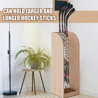 Cinnvoice 38 Inch Vertical Hockey Stick Rack Wooden Hold 7 Hockey Sticks Holder Stand Organizer for Players Display Home Garage Storage(Walnut)