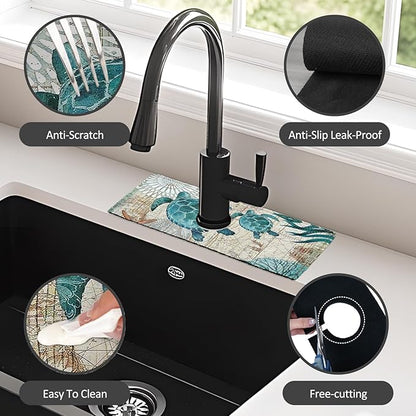 15" X 5.5" Kitchen Sink Splash Guard Faucet Mat Sea Turtles Super Absorbent