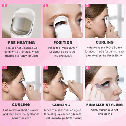 HEBECA Heated Eyelash Curler Professional - Eye Lashes Curler with Innovative Heating Silicone, Electric Eyelashes Curler with 600mAh Rechargeable Battery EC4001 (White)