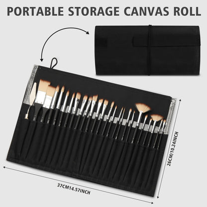 Legentura 25 PCS Paint Brush Set for Acrylic, Oil & Watercolor, Artist Brush Kit with Flat, Filbert, Fan, Round, Liner, Dagger & Angle Brushes, Synthetic Bristles, Roll-Up Case