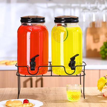 Tanlade Plastic Drink Dispenser with Stand Beverage Dispenser with Sturdy Metal Base Juice Dispensers for Parties Lemonade Jar with Spigot for Weddings Countertop, Each 1 Gallon (Black)