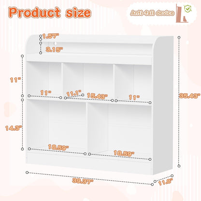 Lkeiyay Open Shelf Kids Bookcase,Montessori Toy Organizer with LED Lights - White Wooden Open Bookcase for Kids, Bedroom, Back to School,Playrooms & Nurseries
