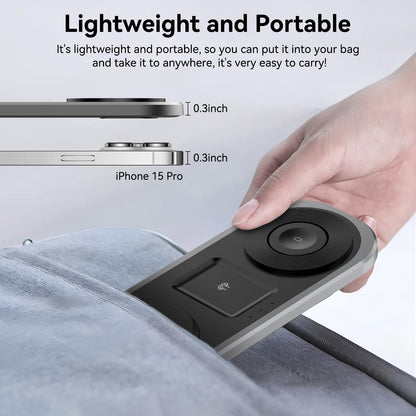 3 in 1 Fast Wireless Charger Stand for iPhone, Foldable Travel Charging Station for Magsafe for iPhone 17/Air/16/15/14/13/12 Series, Apple Watch Serie, AirPods pro/2/3/4, 2025 Christ mas Gifts (Black)