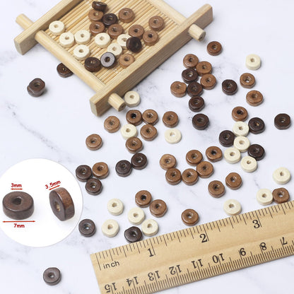 900Pcs Flat Round Wooden Beads - 7mm Wood Loose Spacer Beads for DIY Crafts, 300Pcs for Each Color