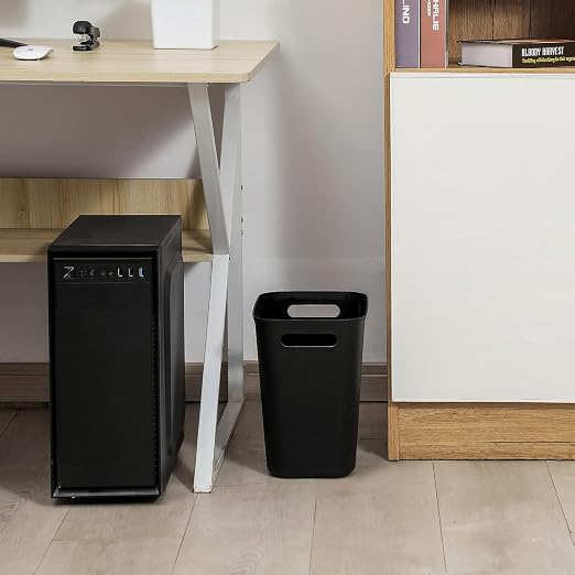 UUJOLY Plastic Trash Can Wastebasket, Garbage Container Basket for Bathrooms, Kitchens, Offices, Kids Rooms, Black, 3.5 Gallon, 2 Pack