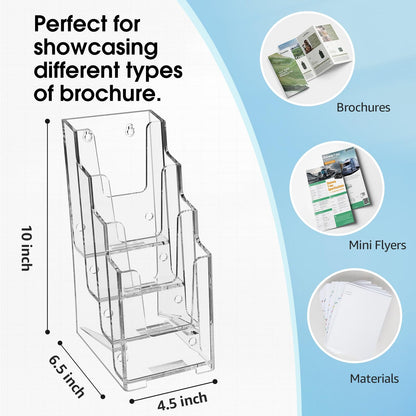 MaxGear Acrylic Brochure Holder, 4 Inch Wide 4 Tier Clear Literature Display Stand Premium Plastic Pamphlet Holder, Multi Pocket Wall Mount or Countertop Organizer for Office or Home, 3 Pack