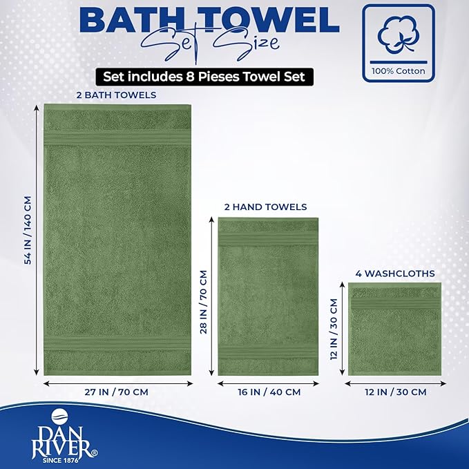 DAN RIVER 8 PC Luxury Bath Towels