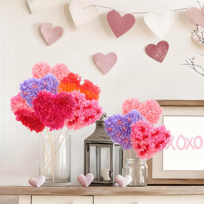 Glenmal 9097 Pcs/24 Set Valentine's Day Craft Kit Heart Shape Poke Art Flower Bouquet Kits with 9000 Tissue Paper Squares 48 Heart Paper Cut for Adults Valentine's Day Activities DIY Craft Supplies
