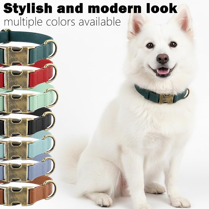 Silicone Dog Collar and Leash Set, Waterproof & Odor-Proof Puppy Collar for Small Dogs, Soft Flexible Leather-Look Dog Collars, Durable Thick Adjustable Pet Collar (Blue, Medium (12.5-20" Neck))