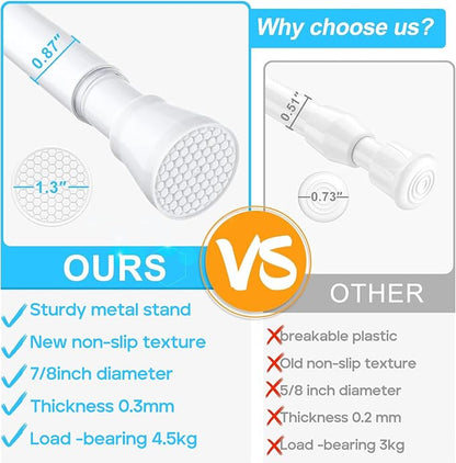 2 Pack Tension Curtain Rod 30 to 64 Inch White Curtain Rod Adjustable Expandable Spring Tension Curtain Rod No Drilling 7/8" Spring Loaded Curtain Rods for Windows Bedroom Closet Doorway Door