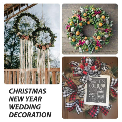UltraOutlet 6 Pack 14 Inch Metal Wreath Frame Wreath Ring for Crafts with 6 Adhesive Hooks and 3.3 Yard Burlap, Front Door Christmas New Year Valentines Wedding Decoration