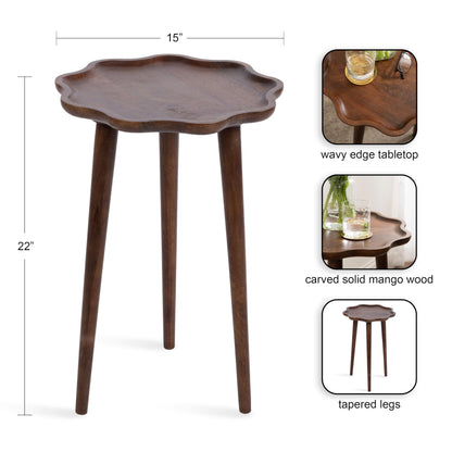 Kate and Laurel Alezar Modern Wooden Round Side Table, 15 x 15 x 22, Walnut Brown, Mid-Century Solid Wood End Table with Wavy Edge for Bedroom Nightstand or Living Room Accent Table