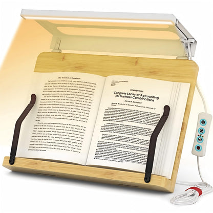 Boyanda Book Stand for Reading – Adjustable & Foldable Book Holder with High CRI 90+ No-Flicker, Eye-Caring LED Light | Anti-Blue Light & Anti-Glare | Hands-Free for Textbooks, Bibles, and Study