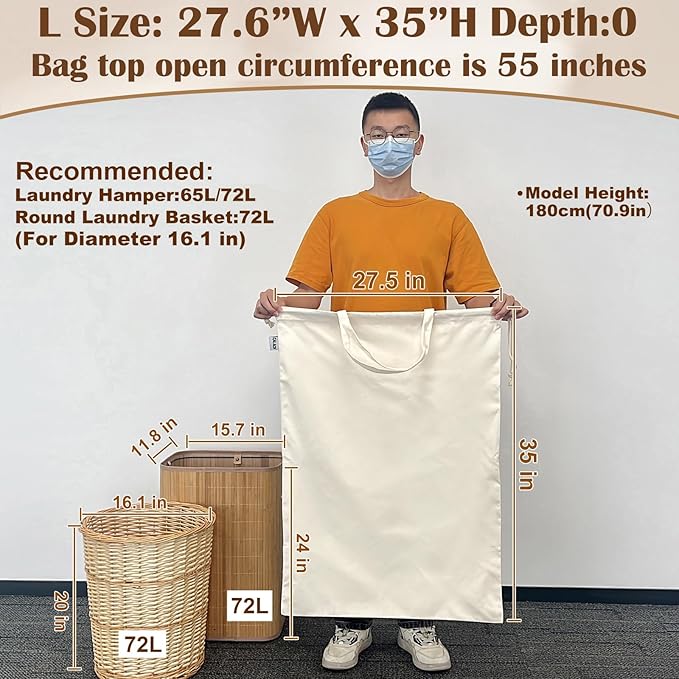 Canvas Laundry Bag with Handles & Drawstring Closure 27.5”Wx35"H, Thick Laundry