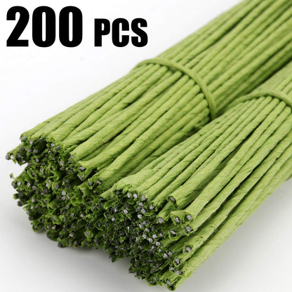 KEILEOHO 200 PCS Floral Stem Wire 14 Gauge 15.75 Inches Length, Green Floral Wire, Floral Paper Wrapped Wires for Flower Making, DIY Floral Arrangements and Decorations