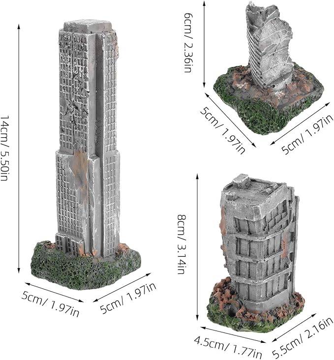SHOWERORO 3pcs Aquarium Ruins Decorations - Fish Tank Resin Castle Hideouts for Fish Shrimp - Antique Model City Buildings for Underwater Landscaping Decors