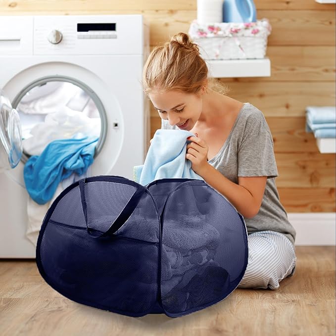 2 Pack Collapsible Foldable Laundry Baskets, 90L Large Durable Mesh Pop Up