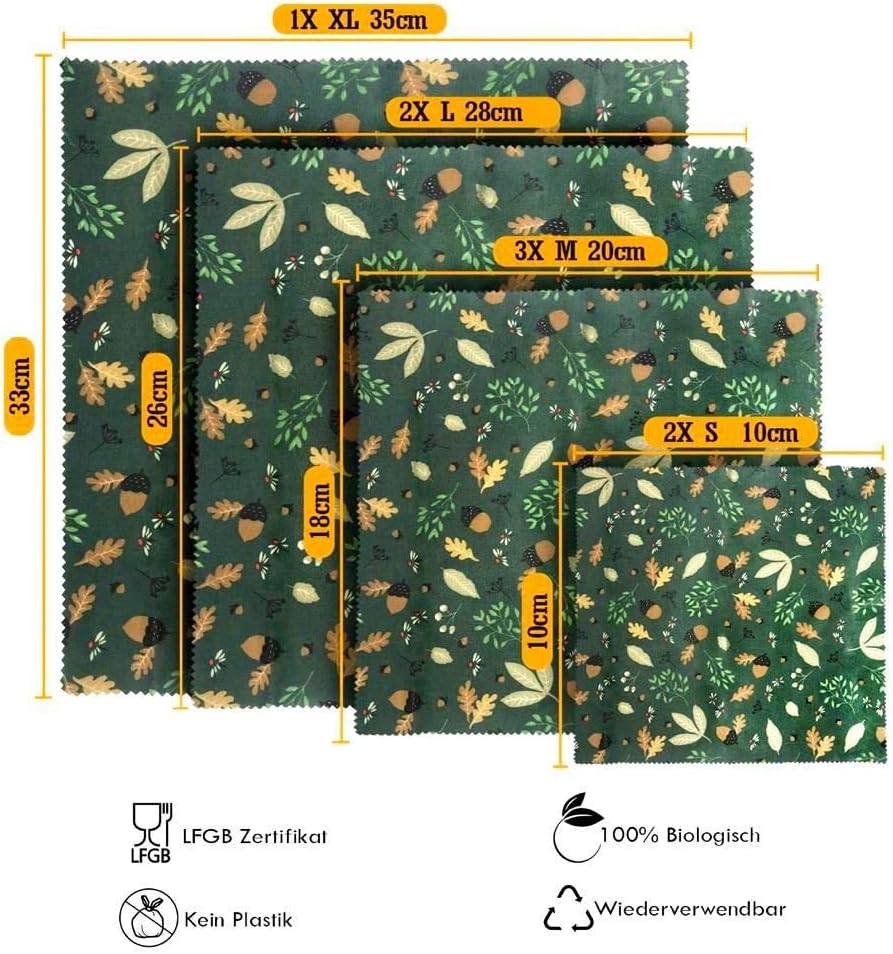 Set of 8 Beeswax Cloths for Food I Beeswax Wrap I Beeswax Cloth I Oilcloth I Reusable Oilcloths I Wax Paper Zero Waste I Cling Film Reusable