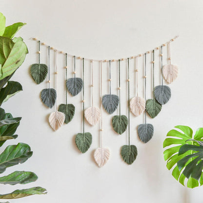 Urbun Macrame Leaves Wall Hanging -Large Chic Feather Boho Macrame Wall Decor Leaf Hanging Photo Display Handmade Woven Wall Art Leaf Tapestry for Nursery, Bedroom, Living Room, 29.5 x47.3 Inch