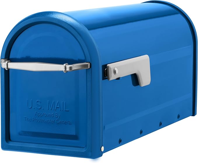 Architectural Mailboxes Chadwick Post Mount Mailbox, Blue, Medium | Galvanized steel build for outside with weather-resistant build and rust-resistant powder-coat finish. USPS approved.