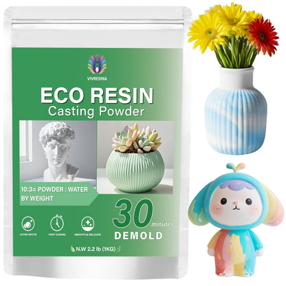 Vivresina Casting Powder 1000g, Fast Curing 30 Minutes Demold, Water Activated Plaster Powder Casting Kit for DIY Home Art, Easy Mix & Self Leveling
