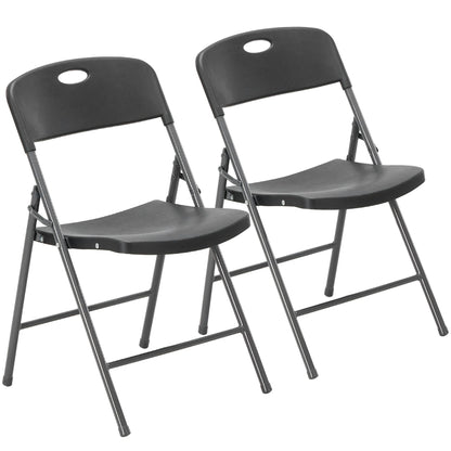 DUMOS 2 Pack Black Folding Chairs, Plastic Portable Stackable Dining Chairs with Metal Frame, for Indoor Outdoor, for Home and Office, Conference, Party, Event, Wedding, Birthday, Black