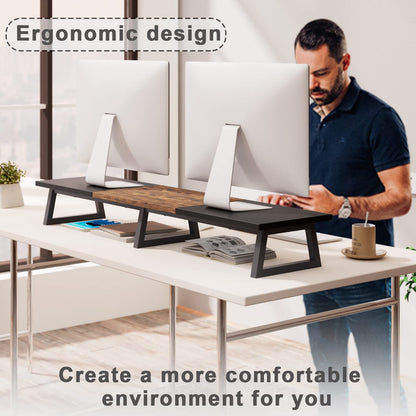 TEAMIX 42 inch Dual Monitor Riser+2 Tiers 20 Inch Wooden Desktop Monitor Stand Riser Printer for Desk Office Organization