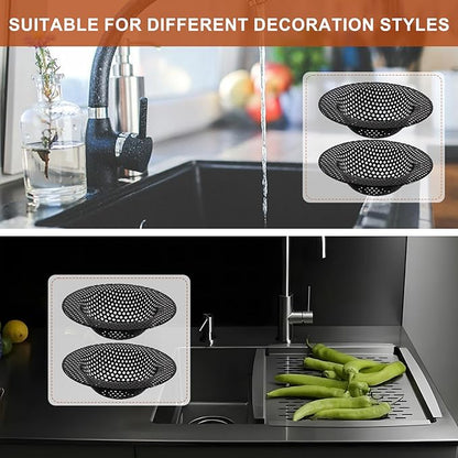 2 Pcs Black Stainless Steel Mesh Sink Drain Strainer, 4.45" Top/2.95" Kitchen