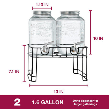 FineDine Glass Drink Dispenser with Stand & Stainless Steel Spigot – 1 Gallon drink dispensers for parties, glass beverage dispenser Set, punch bowl for Lemonade, Juice, Infused Water & More, 2 Pack