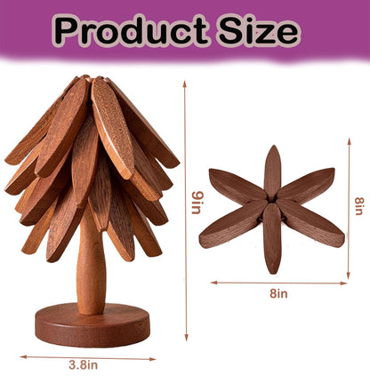 Tree Coasters Set of 4 - Wooden Trivets for Hot Dishes, Pot, Bowl, Coffee, Teapot (Brown-4)
