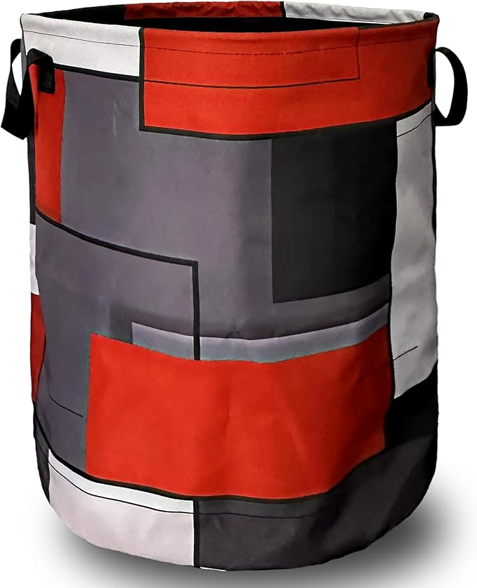 Red Grey Geometry Laundry Basket Foldable