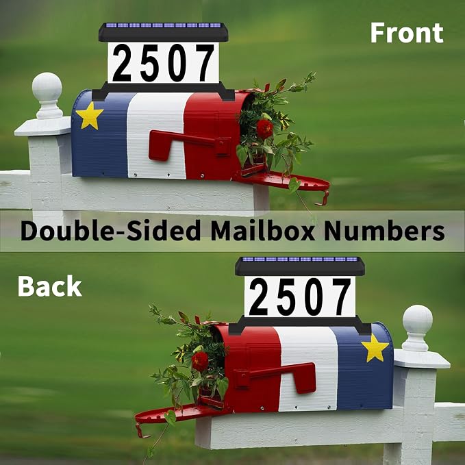 Solar Mailbox Numbers, Double sided Solar House Numbers for Outside, Waterproof RGBW Color Changing Remote Control, Lighted Modern Address Sign Solar Powered for Mailbox(solar rgbw)