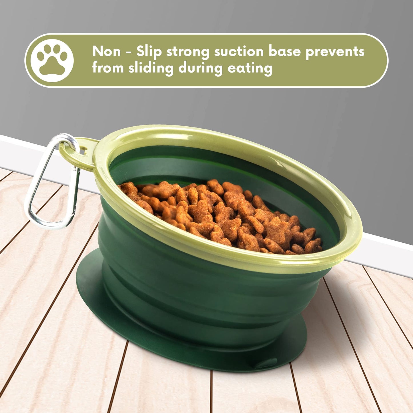 BARWO Collapsible Dog Bowl with Non Skid Suction Base -100% Pure Silicone Foldable Water Bowl, Portable Dog Bowl for Travel, Hiking & Camping 350mL 1 Piece