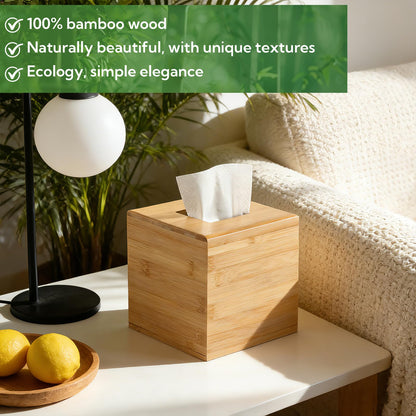 4-Pack Natural Bamboo Tissue Box Covers | 5.9" Cube Storage for Home & Commercial Use | Multi-Scenario Decorative Holder for Kleenex, Napkins, and Paper Towels