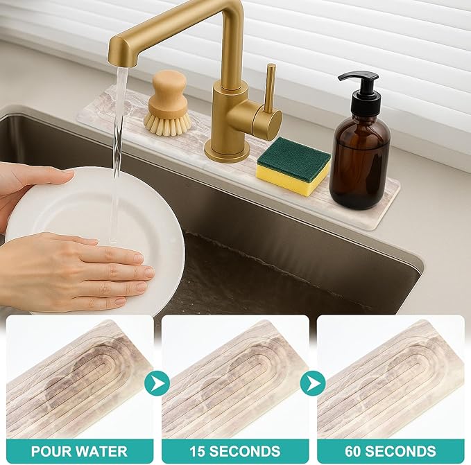 Diatomite Faucet Mat for Kitchen Sink Protector Stone Quick Dry Around Faucet