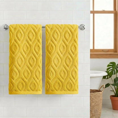 Artoid Mode 2 Pcs Yellow 3D Diamond Grid Jacquard Hand Towels