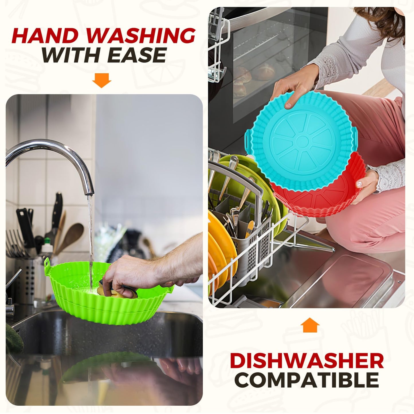 Buauty 3 Pack Air Fryer Silicone Liners 8inch Air Fryer Silicone Pot Reusable Food Grade Silicone Airfryer Liners Baking Basket Accessories Replacement of Flammable Disposable Parchment Paper