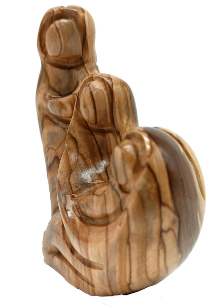 Zuluf Olive Wood Holy Family Nativity 4.4” – Hand Carved Joseph Mary Baby Jesus Figurine, Bethlehem Holy Land Wood Sculpture, Modern Family Statue, Rustic Home Decor Gift