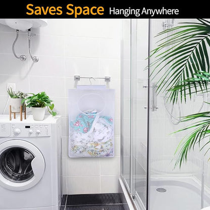 Breathable Mesh Laundry Hamper, Bringing Hooks Foldable Hanging Shower Caddy