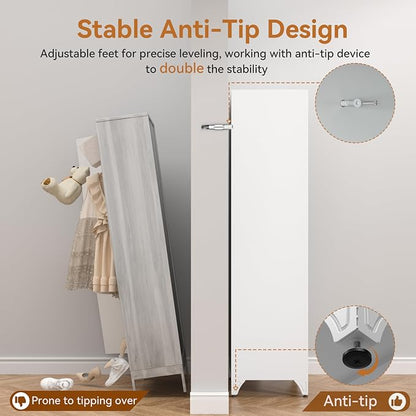 Polup Metal Wardrobe Cabinet for Hanging Clothes, 71" Tall Armoire Wardrobe Closet with Hanging Rod, White Clothing Storage Cabinet with Doors and Shelves, Large Closet for Bedroom-Assemble Required