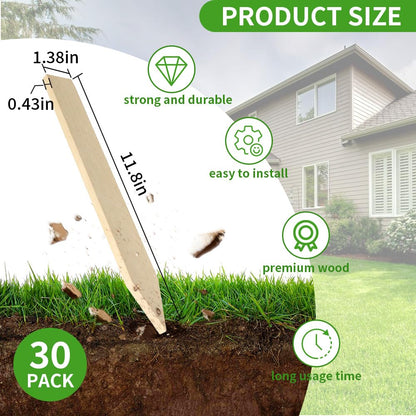 Layrslot 30 Pcs 12 Inch Wooden Garden Stakes, Wooden Stakes for Signs, Grade and Survey Stakes for Plant Support, Silt Fence, Farm Survey Boundaries, Baselines