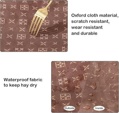 Rabbit Hay Feeder Bag, Large Capacity Rabbit Hay Bag Small Animal Hanging Hay Bag 600D Oxford Cloth Bunny Hay Feeder Bag for Rabbits Guinea Pigs Chinchillas (Brown-2 Holes-2Pcs)