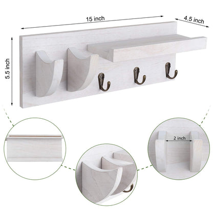 Bikoney Guitar Wall Mount Hanger with Shelf, Guitar Holder Wall with Pick Holder and 3 Hooks, Guitar Stand Wall for Acoustic, Electric, Bass, Ukulele, Vintagte White [U.S. Patent]