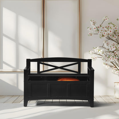 OSP Home Furnishings Metro X-Back Style Wood Entry Way Bench with Storage, Black finish