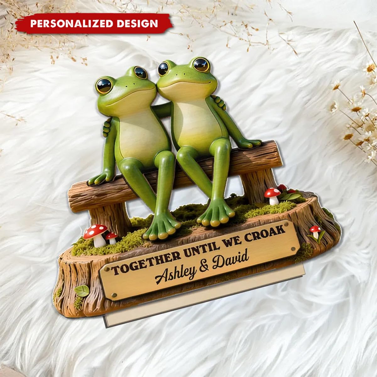 Personalized Frog Couple Wooden Plaque-Gift For Couple Custom Name Date Photo Home Decor Desk Sign Shelf Sitter Unique Cute Animal Lover Romantic Present