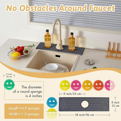 Diatomite Sink Mat around Faucet, Instant Dry Stone Sink Tray Cleaning Tools